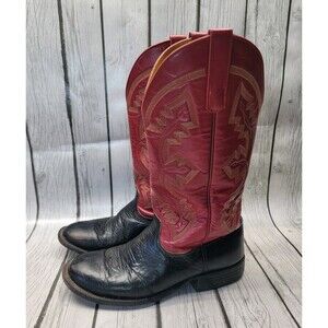 Anderson Bean 2 Tone Black Bullhide Red Cowboy Boots Mens 8.5 EE Western Vtg